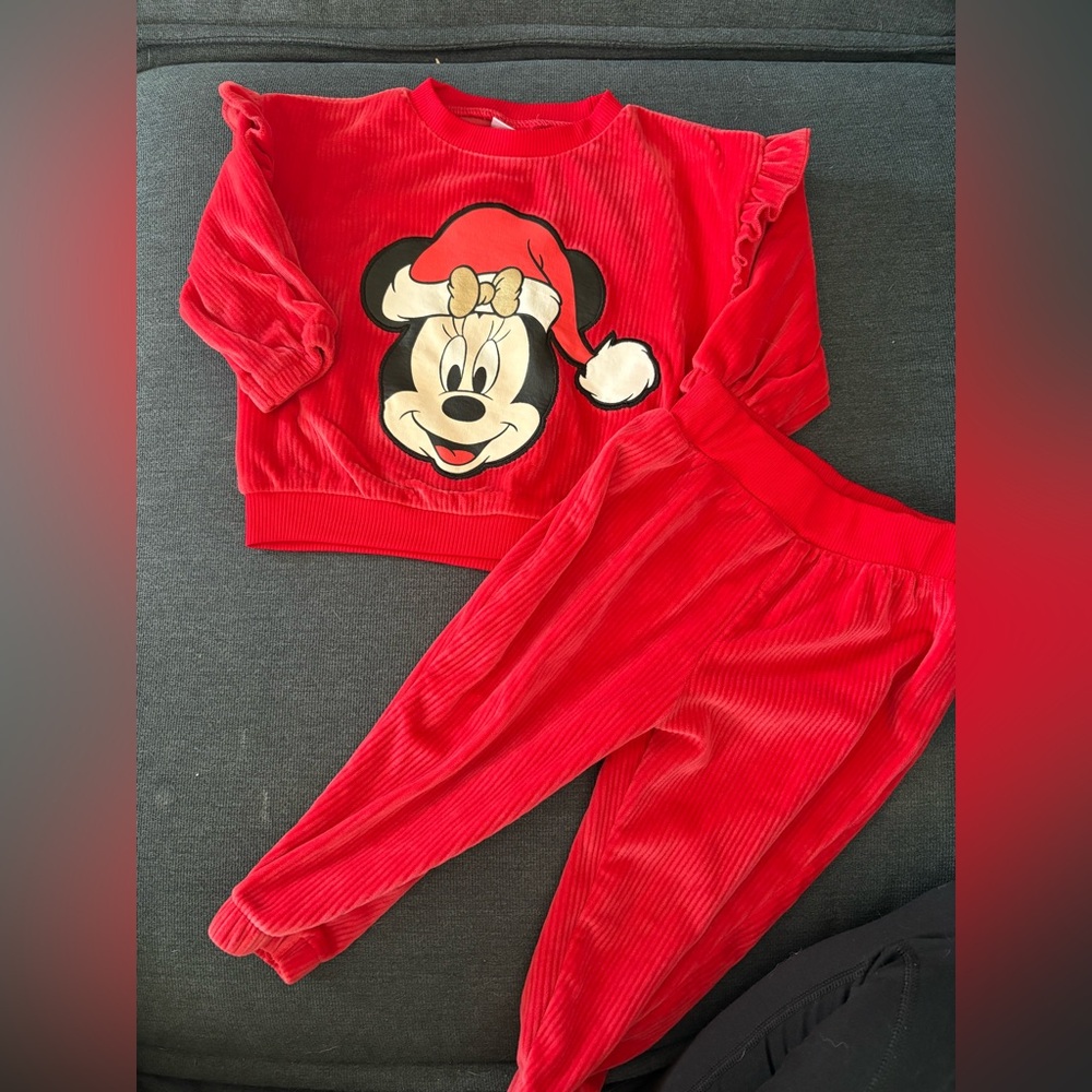 Disney Minnie Mouse Christmas Holiday Outfit Set 12M Red Girls 2pc